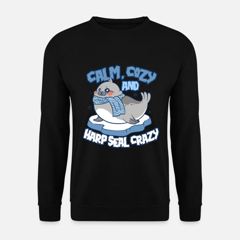 Sattelrobbe Robben Harp Seal Crazy - Unisex Pullover - Schwarz