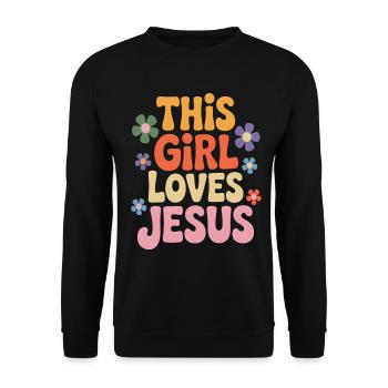 Dieses Mädchen liebt Jesus - Unisex Pullover - Schwarz - Vorne - Alina (178cm) & Michal (187cm)