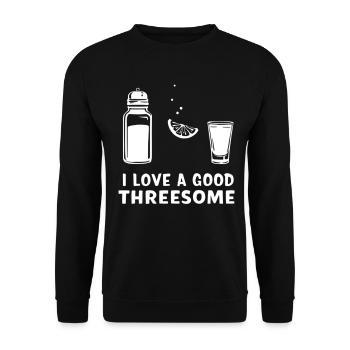 Drei-Genuss Cocktailspruch - Unisex Pullover - Schwarz - Vorne - Alina (178cm) & Michal (187cm)