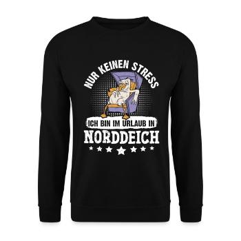 Nordsee NUR KEIN STRESS BIN IM URLAUB IN - Unisex Pullover - Schwarz - Vorne - Alina (178cm) & Michal (187cm)