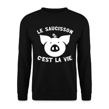 Le Saucisson C'est La Vie - Humour Apéro Barbecue - Sweat-shirt Unisexe - noir - Devant - Alina (178cm) & Michal (187cm)
