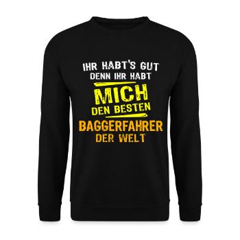 Baggerfahrer Geschenk - Unisex Pullover - Schwarz - Vorne - Alina (178cm) & Michal (187cm)
