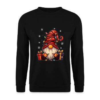 Nain de Noël drôle avec des guirlandes lumineuses - Sweat-shirt Unisexe - noir - Devant - Alina (178cm) & Michal (187cm)