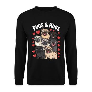 PUGS & HUGS – Cute Pug Design with Hearts - Unisex Sweatshirt - black - Front - Alina (178cm) & Michal (187cm)