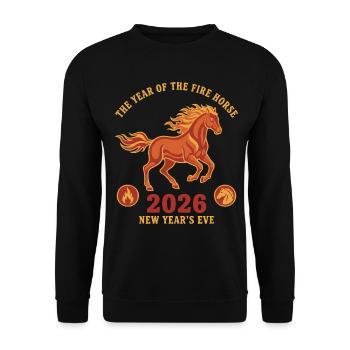 Das Jahr des Feuerpferdes Silvester 2026 - Unisex Pullover - Schwarz - Vorne - Alina (178cm) & Michal (187cm)