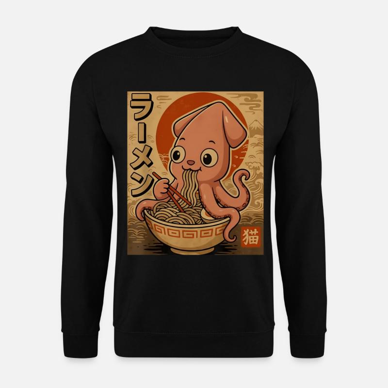 Ramen-Oktopus Cartoon in Sepia - Unisex Pullover - Schwarz