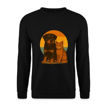 Rottweiler Katze - Unisex Pullover - Schwarz - Vorne - Alina (178cm) & Michal (187cm)