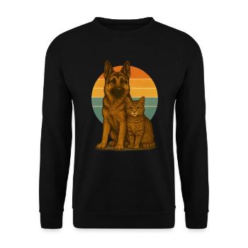 Deutscher Schäferhund und Katze - Unisex Pullover - Schwarz - Vorne - Alina (178cm) & Michal (187cm)