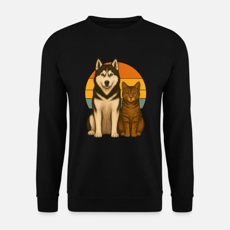 Husky und Katze - Unisex Pullover - Schwarz