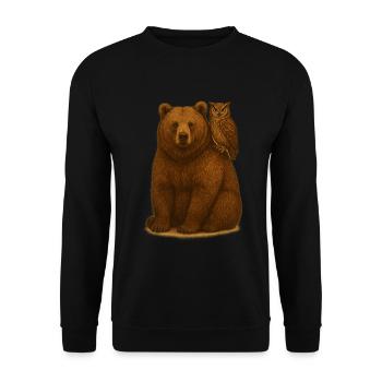 Bär und Eule - Unisex Pullover - Schwarz - Vorne - Alina (178cm) & Michal (187cm)