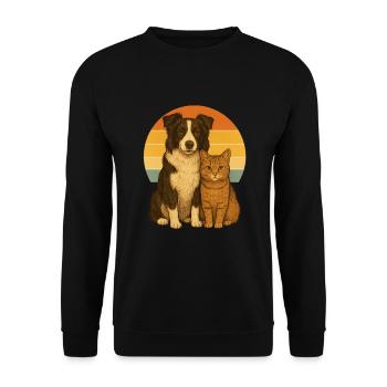 Border Collie und Katze - Unisex Pullover - Schwarz - Vorne - Alina (178cm) & Michal (187cm)