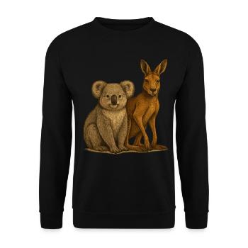 Koala und Känguru - Unisex Pullover - Schwarz - Vorne - Alina (178cm) & Michal (187cm)