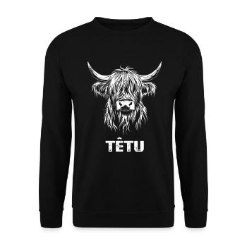Têtu - Scottish Highland Cattle - French - Unisex Sweatshirt - black - Front - Alina (178cm) & Michal (187cm)