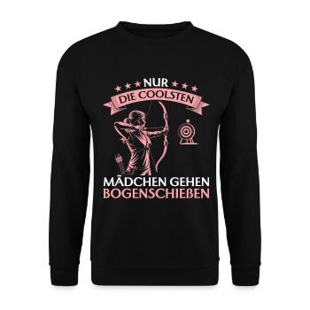 Nur die coolsten Mädchen gehen Bogenschießen - Unisex Pullover - Schwarz - Vorne - Alina (178cm) & Michal (187cm)