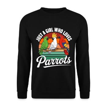 Retro Papageien Tropische Vögel Vintage  - Unisex Pullover - Schwarz - Vorne - Alina (178cm) & Michal (187cm)