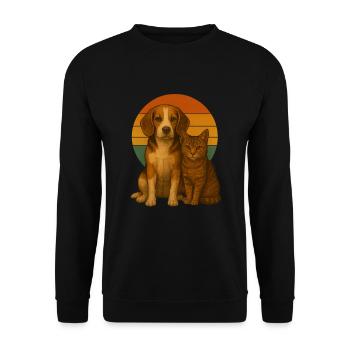 Beagle und Katze - Unisex Pullover - Schwarz - Vorne - Alina (178cm) & Michal (187cm)