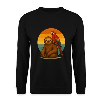 Faultier und Papagei - Unisex Pullover - Schwarz - Vorne - Alina (178cm) & Michal (187cm)
