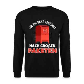Postman I'M CRAZY ABOUT BIG PARCELS - Unisex Sweatshirt - black - Front - Alina (178cm) & Michal (187cm)