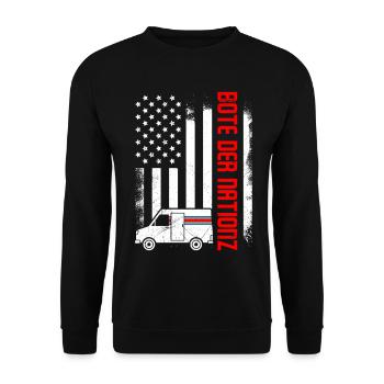 Briefträger BOTE DER NATIONZ Lustiges - Unisex Pullover - Schwarz - Vorne - Alina (178cm) & Michal (187cm)