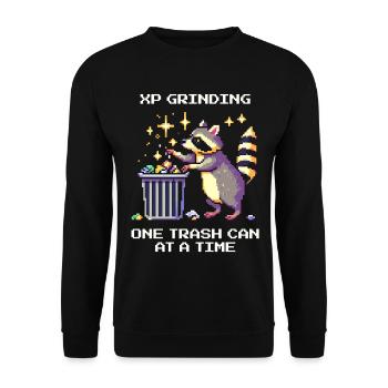 XP Grind in the Trash | Raccoon at night - Unisex Sweatshirt - black - Front - Alina (178cm) & Michal (187cm)