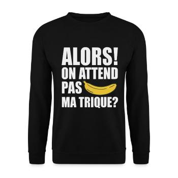 Damit wir nicht auf meinen provokanten Humor warten - Unisex Pullover - Schwarz - Vorne - Alina (178cm) & Michal (187cm)