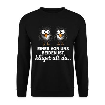 Einer von uns ist klüger als du! - Unisex Pullover - Schwarz - Vorne - Alina (178cm) & Michal (187cm)