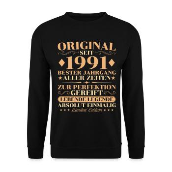 Anniversaire original du millésime 1991 : 35 ans - Sweat-shirt Unisexe - noir - Devant - Alina (178cm) & Michal (187cm)