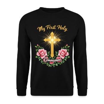 First Holy Communion Cross Beam - Unisex Sweatshirt - black - Front - Alina (178cm) & Michal (187cm)