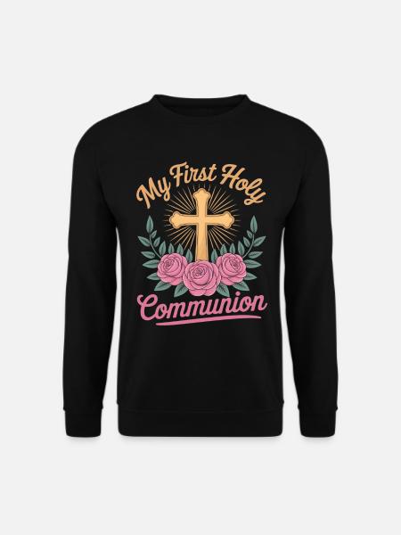 First Holy Communion Cross Roses - Unisex Sweatshirt - black