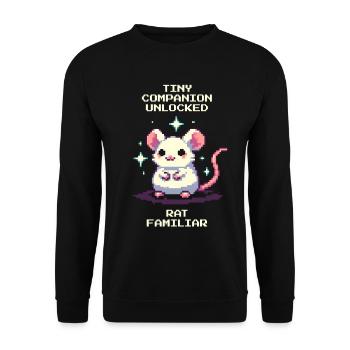 Kleiner Begleiter freigeschaltet | Ratte - Unisex Pullover - Schwarz - Vorne - Alina (178cm) & Michal (187cm)