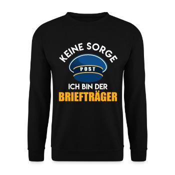 Briefträger KEINE SORGE ICH BIN DER BRIEFTRÄGER - Unisex Pullover - Schwarz - Vorne - Alina (178cm) & Michal (187cm)