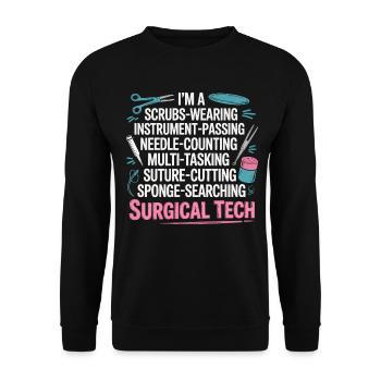 Surgical Tech Power Wortkunst - Unisex Pullover - Schwarz - Vorne - Alina (178cm) & Michal (187cm)