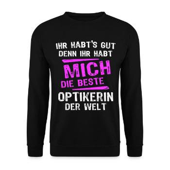 Optician Spruch - Unisex Sweatshirt - black - Front - Alina (178cm) & Michal (187cm)