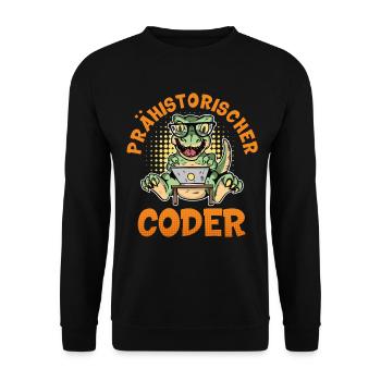 Coding PRÄHISTORISCHER CODER Lustiges - Unisex Pullover - Schwarz - Vorne - Alina (178cm) & Michal (187cm)