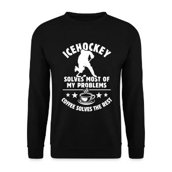Icehockey solves most of my problems - Coffee - Unisex Sweatshirt - black - Front - Alina (178cm) & Michal (187cm)