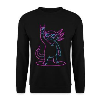 Cooles Rock Axolotl Mit Sonnenbrille - Unisex Pullover - Schwarz - Vorne - Alina (178cm) & Michal (187cm)