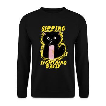 Energy Drink Sipping Lightning Daily - Unisex Sweatshirt - black - Front - Alina (178cm) & Michal (187cm)