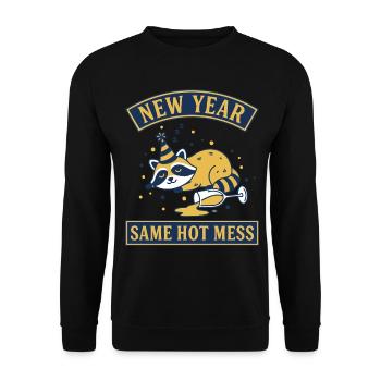 Neujahr Dasselbe Durcheinander Lustiges Waschbärendesign - Unisex Pullover - Schwarz - Vorne - Alina (178cm) & Michal (187cm)