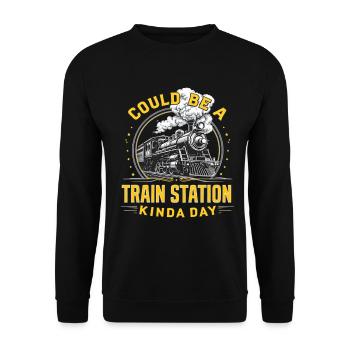 Locomotive à vapeur Station Day – Style rétro - Sweat-shirt Unisexe - noir - Devant - Alina (178cm) & Michal (187cm)