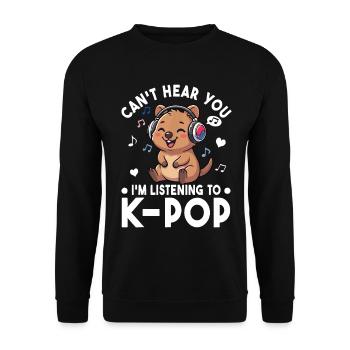 K-Pop Quokka – Süßes Musik Fan Statement Design - Unisex Pullover - Schwarz - Vorne - Alina (178cm) & Michal (187cm)