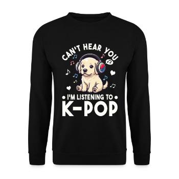 K-Pop Welpe – Süßes Hund & Musik Fan Design - Unisex Pullover - Schwarz - Vorne - Alina (178cm) & Michal (187cm)