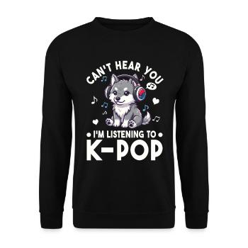 K-Pop Wolf Welpe – Süßes Musik Fan Statement - Unisex Pullover - Schwarz - Vorne - Alina (178cm) & Michal (187cm)