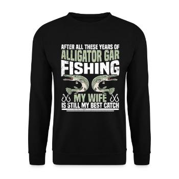  Alligator Gar Fishing Net Rod and Reel Combo - Unisex Sweatshirt - black - Front - Alina (178cm) & Michal (187cm)