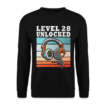 Level 28 Unlocked Kopfhörer Motiv - Unisex Pullover - Schwarz - Vorne - Alina (178cm) & Michal (187cm)