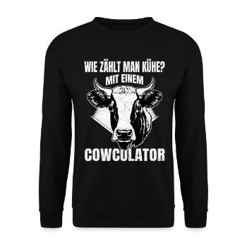 Kuhculator – Funny cow head design - Unisex Sweatshirt - black - Front - Alina (178cm) & Michal (187cm)