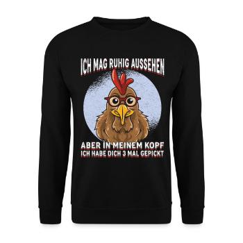 Küken mit Brille Kopfkino Spruch - Unisex Pullover - Schwarz - Vorne - Alina (178cm) & Michal (187cm)