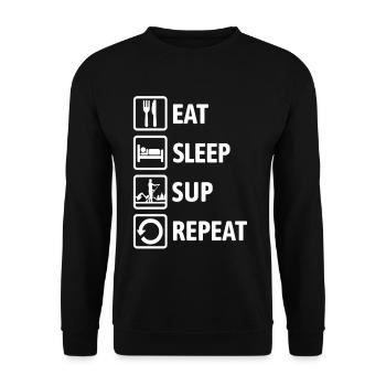 Eat Sleep SUP Repeat - Standup paddeln - Unisex Pullover - Schwarz - Vorne - Alina (178cm) & Michal (187cm)