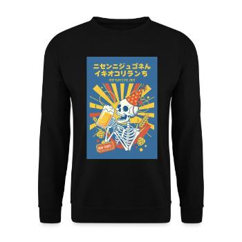 Silvester 2026 Skeleton Party Feier - Unisex Pullover - Schwarz - Vorne - Alina (178cm) & Michal (187cm)