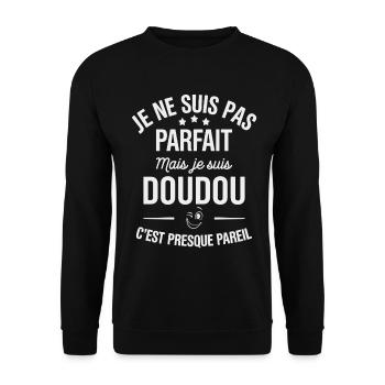 pas parfait mais doudou c’est presque pareil - Sweat-shirt Unisexe - noir - Devant - Alina (178cm) & Michal (187cm)