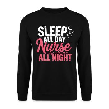 Pflegerin Tag Schlaf Nacht Dienst - Unisex Pullover - Schwarz - Vorne - Alina (178cm) & Michal (187cm)